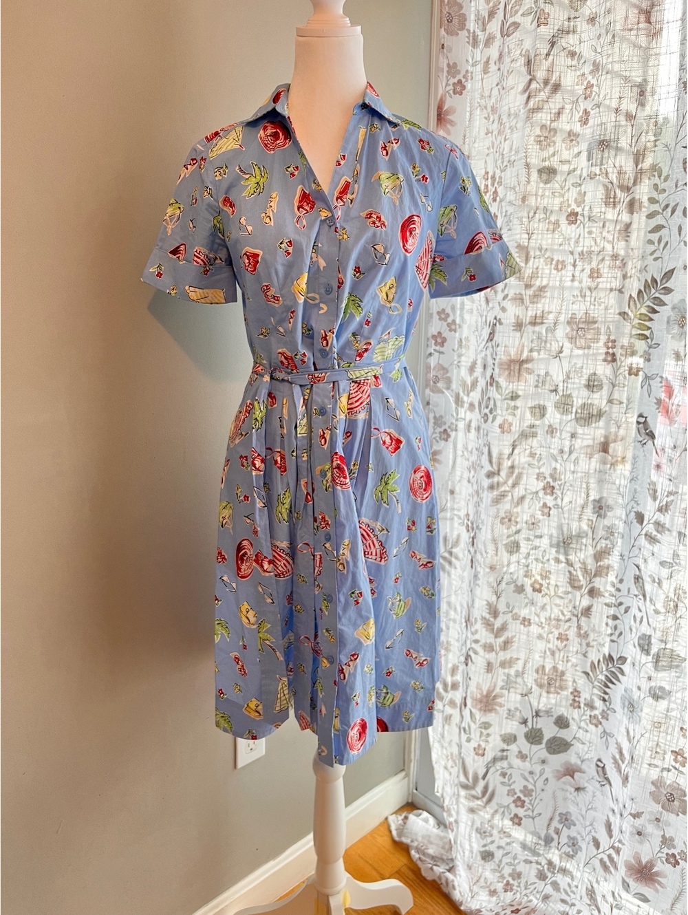 Brooks Brothers Vintage Short-Sleeve Novelty Print Belted Shirtdress CottageCore